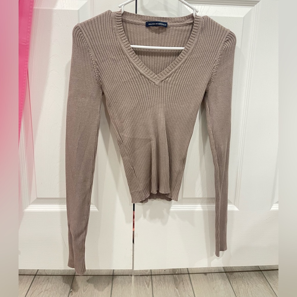Brandy Melville, size small or xs, and off grey kinda purple ish.